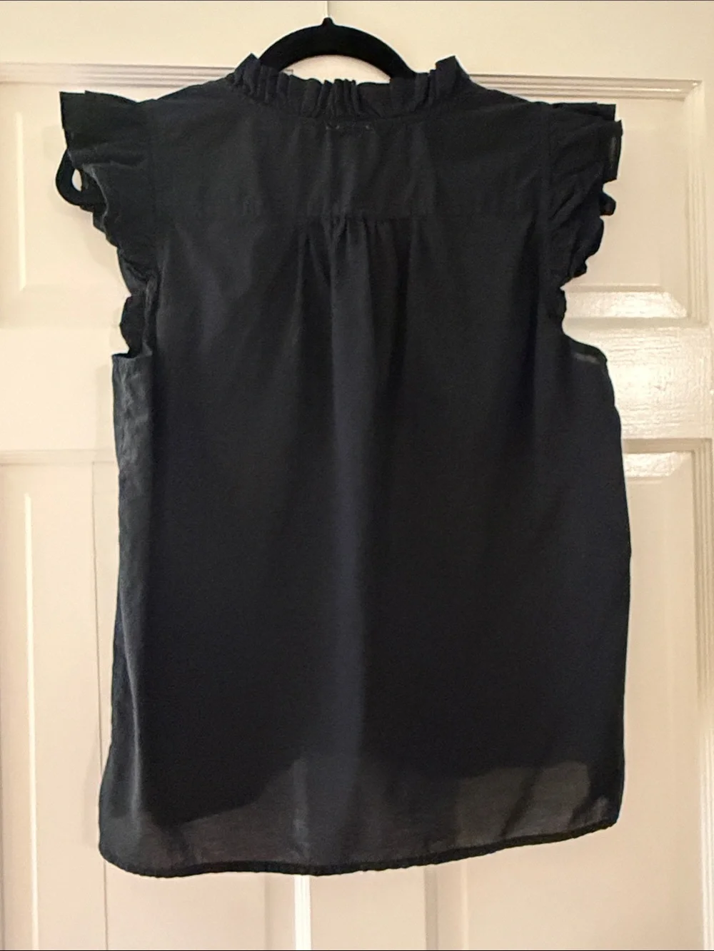 J. Crew Black Ruffle V-Neck Cap Sleeve Blouse